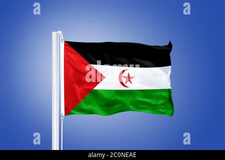 Flag of Sahrawi Arab Democratic Republic flying Stock Photo