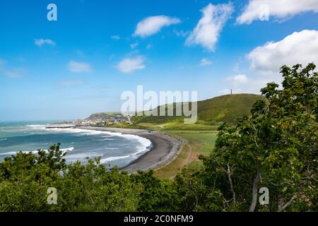Aberystwyth view looking North over Tanybwlch beach from the Ceredigion Coastal Path Stock Photo