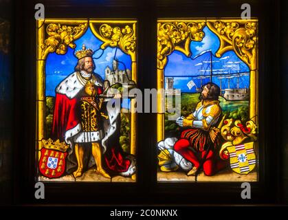 Stained glass window from Pena National Palace, Portugal Stock Photo