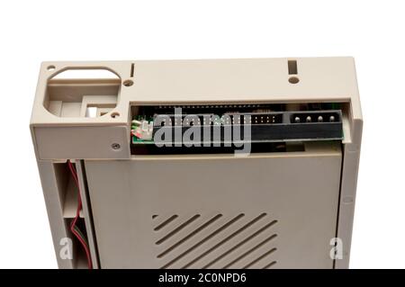 Used old mobile hdd rack internal box isolated Stock Photo