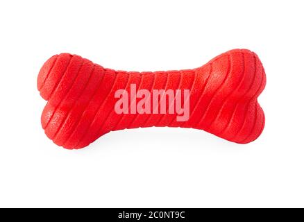 A dogs red rubber chewing bone on white. Stock Photo