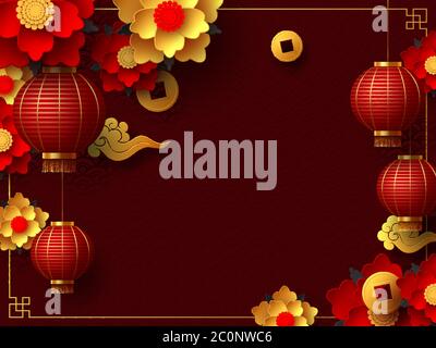 Chinese Lunar New Year holidays seamless pattern background. Oriental  lantern, god of prosperity and golden dragon, Spring Festival pagoda,  fortune co Stock Vector Image & Art - Alamy