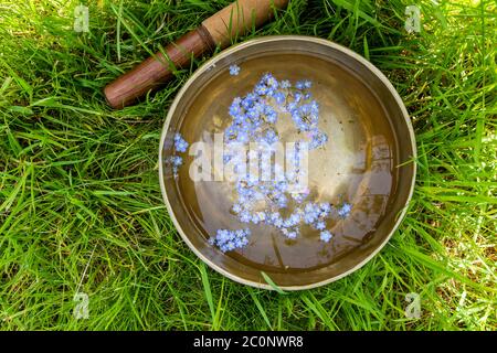 Tibetan singing bowl made of seven metals Stock Photo