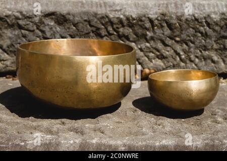 Tibetan singing bowl made of seven metals Stock Photo