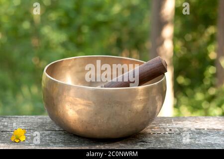 Tibetan singing bowl made of seven metals Stock Photo