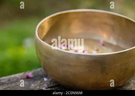 Tibetan singing bowl made of seven metals Stock Photo