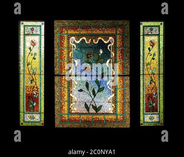 Three flower fantasy stained glass windows Stock Photo