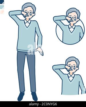 Senior Man with cry images. It's vector art so it's easy to edit. Stock Vector