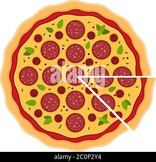 Pepperoni Pizza with a cut piece flat icon vector isolated Stock Vector