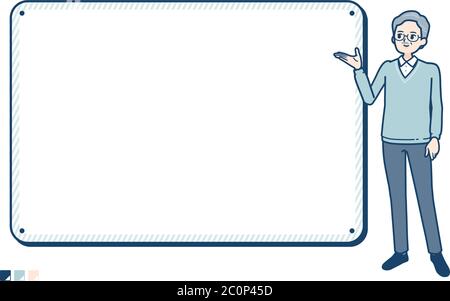 Senior Man with Frame board guide image. It's vector art so it's easy to edit. Stock Vector