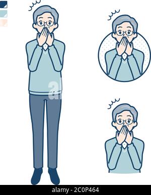 Senior Man with surprised images. It's vector art so it's easy to edit. Stock Vector