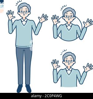 Senior Man with surprised images. It's vector art so it's easy to edit. Stock Vector
