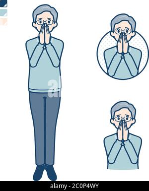 Senior Man with Surprised and uneasy images. It's vector art so it's easy to edit. Stock Vector