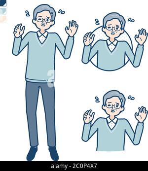 Senior Man with panic images. It's vector art so it's easy to edit. Stock Vector