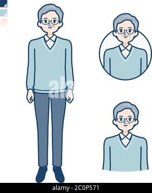 Senior Man with Smiling images. It's vector art so it's easy to edit. Stock Vector