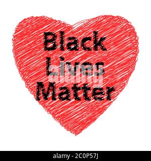 Black Lives Matter Banner with Red Heart for Protest on White Background Stock Vector