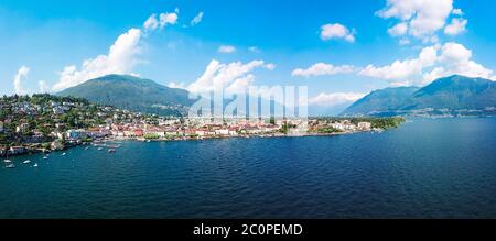 Locarno port with yacht and boats. Locarno is a town located on Lake Maggiore in Ticino canton of Switzerland. Stock Photo