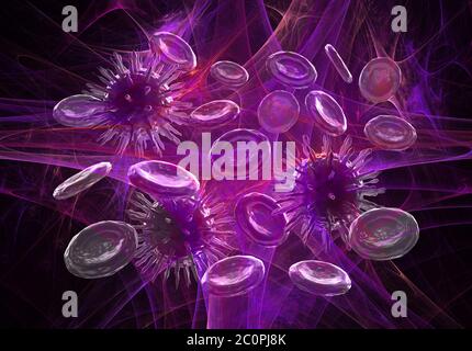 Viruses infect the human body, blood vessel virus. 3d illustration Stock Photo