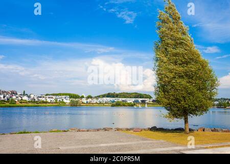Phoenix See lake is an artificial lake on the former steelworks Phoenix East in Dortmund district Horde Stock Photo