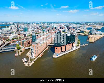 Hamburg city centre aerial panoramic view in Germany Stock Photo