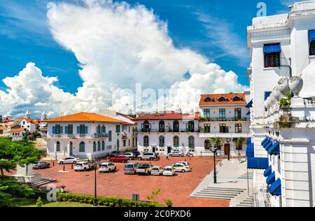 Spanish colonial buildings in Casco Viejo, Panama City Stock Photo