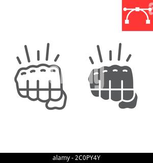 Fighting game line and glyph icon, video games and fight club, fist sign vector graphics, editable stroke linear icon, eps 10. Stock Vector