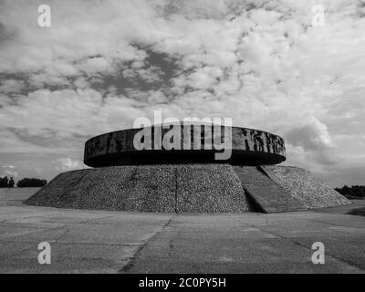 Mausoleum in Majdanek concentration camp, Lublin, Poland, black and white image Stock Photo