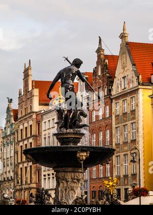 Bronze statue of Neptune, the Roman God of the sea, in Old Town of Gdansk, Poland Stock Photo