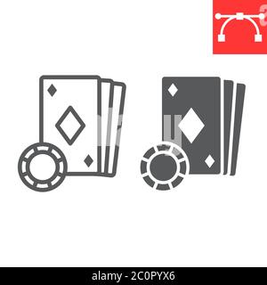 Online Casino line and glyph icon, video games and gambling, online poker sign vector graphics, editable stroke linear icon, eps 10. Stock Vector