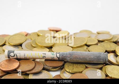 Money and Weapons Concept Bullet and Money Stock Photo