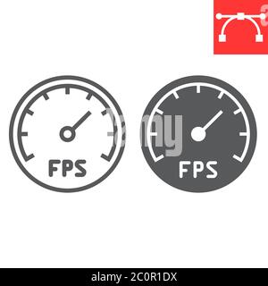 Frames Per Second line and glyph icon, video games and fps, fps speedometer sign vector graphics, editable stroke linear icon, eps 10. Stock Vector