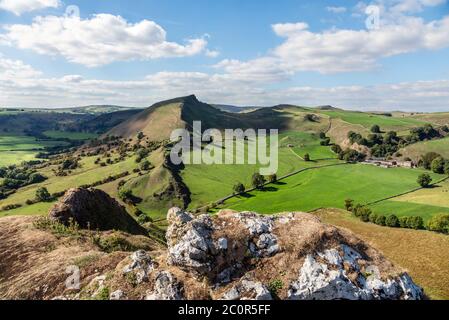 View from the summit of Parkhouse Hill towards Chrome Hill, Upper Dove Valley, Peak District National Park, Derbyshire Stock Photo