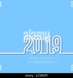 2019 white 3d numbers with shadow on blue background. Happy New Year greeting text, vector illustration. Stock Vector