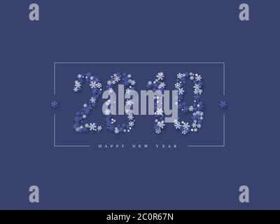 2019 snowflakes sign. Christmas and New Year holiday design. Paper craft style, dark blue background, vector illustration. Stock Vector