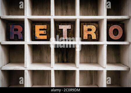 Retro Concept Wooden Letterpress Type in Drawer Stock Photo
