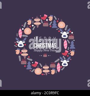 Christmas holiday wreath with doodles elementsю Stock Vector
