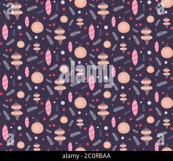 Christmas hand drawn seamless pattern. Doodles style in dark color. Winter holiday background, texture for wallpapers, fabrics, wrapping paper, vector Stock Vector