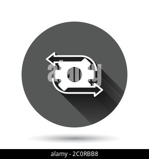 Workflow icon in flat style. Gear effective vector illustration on black round background with long shadow effect. Process organization circle button Stock Vector