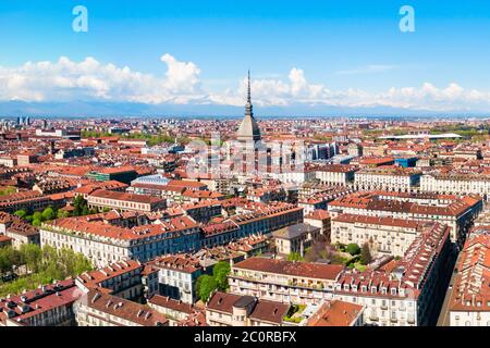 Turin city aerial panoramic view, Piedmont region of Italy Stock Photo