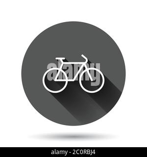 Bicycle icon in flat style. Bike vector illustration on black round background with long shadow effect. Cycle travel circle button business concept. Stock Vector