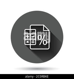Tax payment icon in flat style. Budget invoice vector illustration on black round background with long shadow effect. Calculate document  circle butto Stock Vector