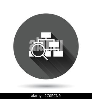 Hierarchy diagram icon in flat style. Structure search vector illustration on black round background with long shadow effect. Organization workflow ci Stock Vector