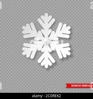 Christmas holiday snowflake with shadow and pearls. Decorative 3d element fow New Year design. Isolated on transparent background, vector illustration Stock Vector