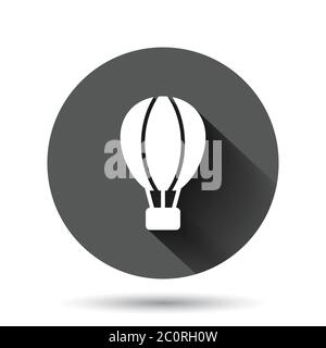 Air balloon icon in flat style. Aerostat vector illustration on black round background with long shadow effect. Flying transport circle button busines Stock Vector