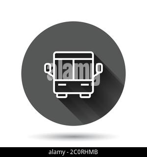 Bus icon in flat style. Coach vector illustration on black round background with long shadow effect. Autobus vehicle circle button business concept. Stock Vector