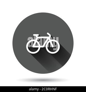 Bicycle icon in flat style. Bike vector illustration on black round background with long shadow effect. Cycle travel circle button business concept. Stock Vector