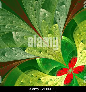 Beautiful fractal flower in green and red. Computer generated graphics. Stock Photo