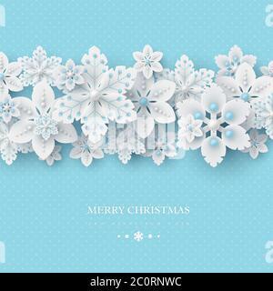 Christmas background with 3d decorative snowflakes Stock Vector