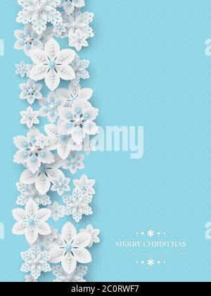 Christmas background with 3d decorative snowflakes Stock Vector