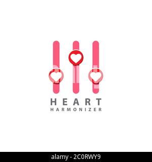 Heart harmonizer logo design template. Heath, love icon with equalizer logo concept. Isolated on white background. Pink and red color theme Stock Vector